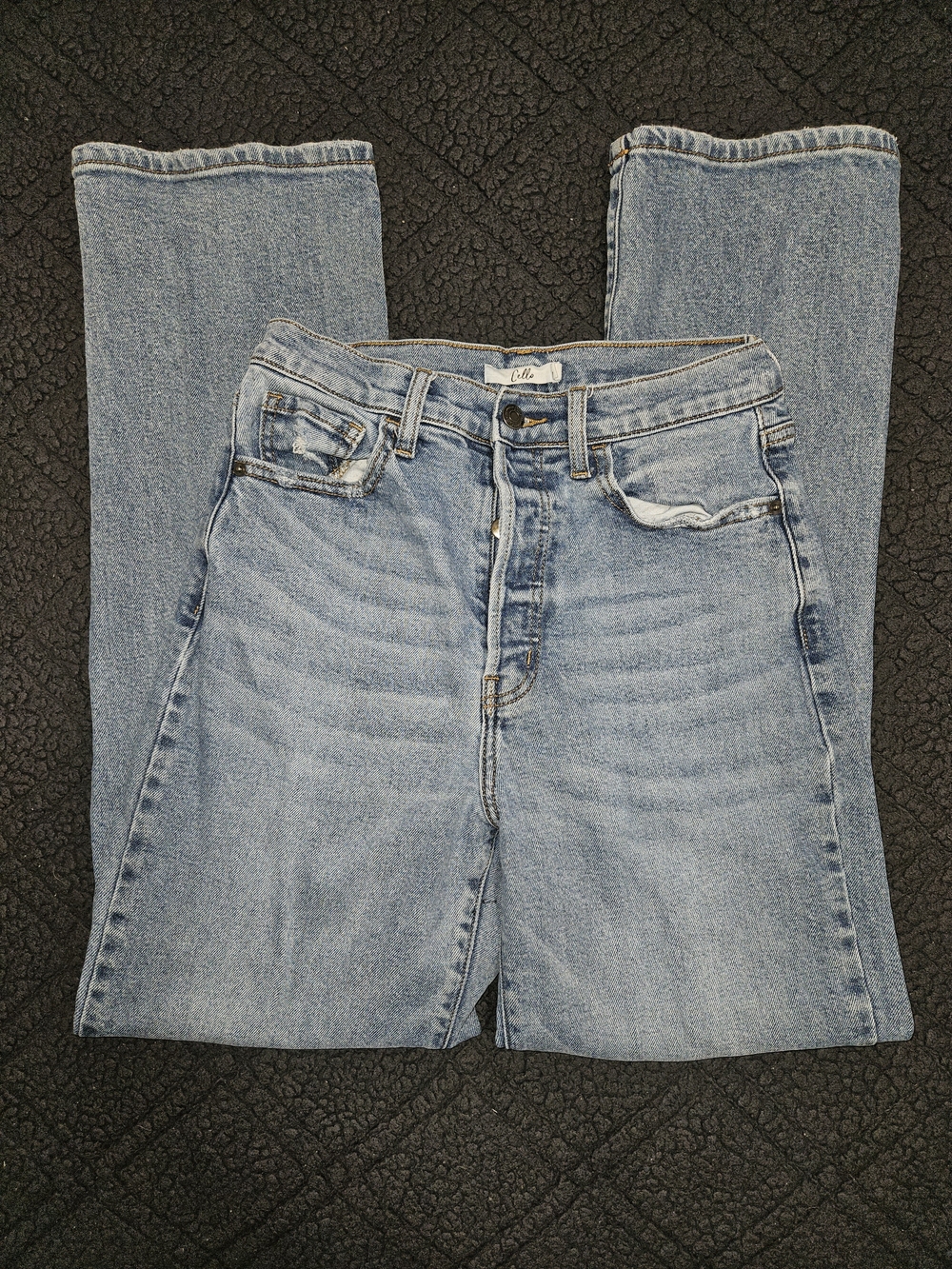 Cello High Rise Straight Leg Distressed Button Fly Jeans Light Wash Size 27